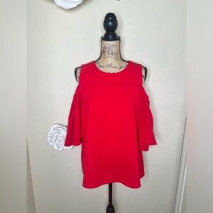 NTM: Ro + De Vibrant Red Cold Shoulder Short Bell Sleeves Blouse Sz M
